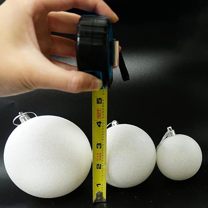 4E's Novelty White Snowball Christmas Ornaments Set of 12 - Large 3.15" Iridescent Shatterproof Glitter Balls for Christmas Tree, Winter Wonderland Decorations