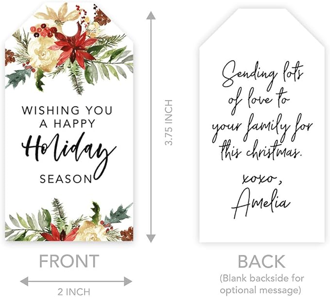 Andaz Press Christmas Holiday Season Classic Gift Tags, Happy Holidays to from and Wishing You A Happy Holiday Season, Christmas Florals Design, for Holiday Events, Parties, and Favors, 60-Pack