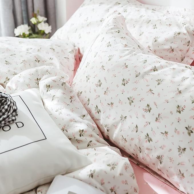 Floral Comforter Set Queen Soft Bedding Comforter Set 3 Pieces Garden Style Pink Flower Print Botanical Flowers Comforter Set for All Seasons 1 Comforter and 2 Pillowcases (Floral, Queen)