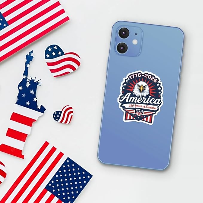 HANDICHI Design 5-Pack 5 Inch USA 250th Anniversary Stickers – Bald Eagle “250 Years of Freedom” Patriotic Vinyl Decals 1776-2026 for Cars, Laptops & Scrapbooks