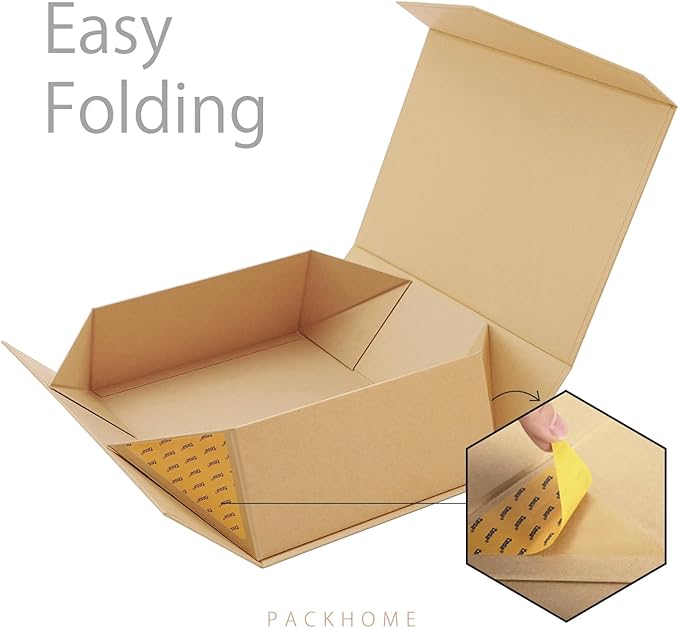 PACKHOME 6 Large Gift Boxes with Lids 13.5x9x4.1 Inches, Sturdy Collapsible Gift Boxes with Magnetic Closure (Kraft)