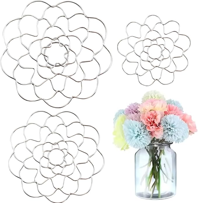 Wolfride 3Pcs Flower Arrangement Holder, Arranger Floral Organizer Floral Grid Holder Flower Frog Tool Wire Flower Arranging Tool for Vase Stems Bouquets(4'', 5'', 6'' Dia)