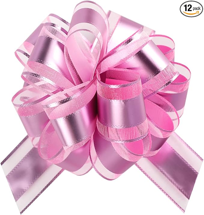 12 Pieces Pull Bow Wrapping Pull Bow Ribbon Pull Bows for Wedding Baskets,6 Inches Diameter Gift Bows, Large Bows for Presents. (Dark Pink)
