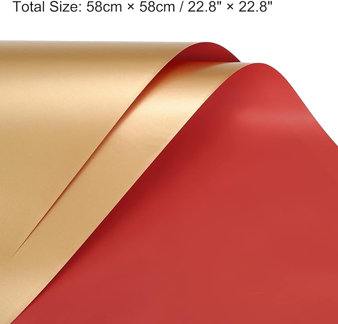 MECCANIXITY 10 Pcs Double Sided Color Flower Wrapping Paper Wine+Gold 22.8"x22.8" Waterproof for Florist Bouquet Supplies, DIY Crafts, Gift Box Packaging