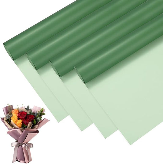 M METERXITY 20 Sheets Flower Wrapping Paper Bouquet 23 Inch Double-Sided Green & Dark Green BOPP Waterproof Floral Wrapping Paper Flower Packaging DIY for Wedding/Party/Gift Bouquet Wrap Paper