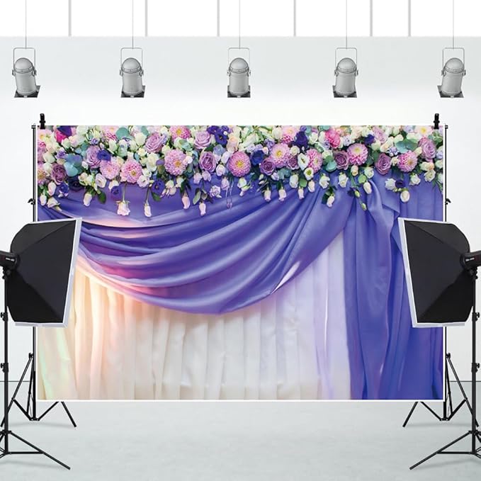 Leowefowa Flower Wedding Backdrop Wedding Pink Roses Floral Curtain Photography Background for Weeding Birthday Baby Shower Party Decorations Backdrop Photobooth 9x6ft Vinyl
