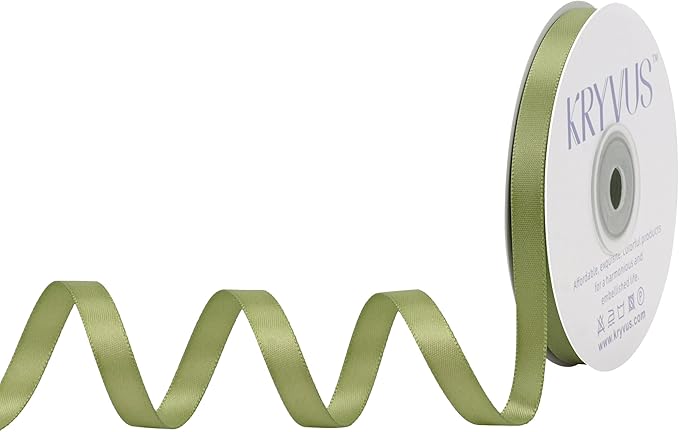 Moss Green Satin Ribbon, Double Faced 3/8 Inch X 25 Yards Moss Green Ribbon, Premium Satin Ribbon for Gift Wrapping, Crafts, Hair Bow Making, Sewing, Flower Bouquet, Wedding Party Decor