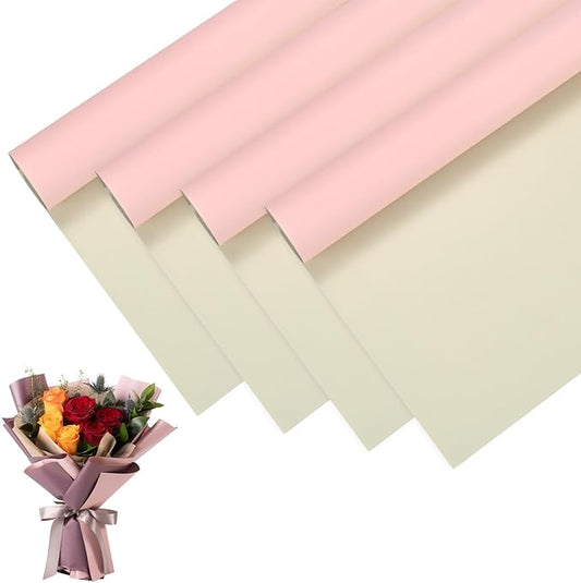 M METERXITY 20 Sheets Flower Wrapping Paper Bouquet, 23 Inch Double-Sided Lotus Pink & Grey BOPP Waterproof Floral Wrapping Paper Flower Packaging DIY for Wedding/Party/Gift Bouquet Wrap Paper