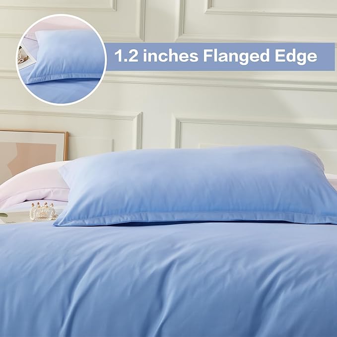 SAPHREAS Twin Size Duvet Cover Blue Pink Gradient Bedding Set with 8 Corner Ties and 1 Pillow Sham Microfiber Reversible Duvet Cover Set with Zipper Closure