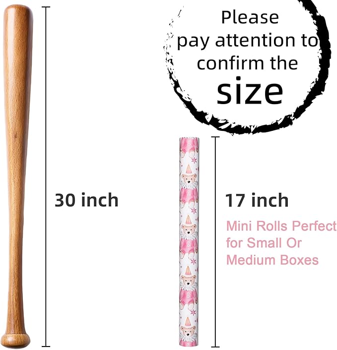 HOMERAL Pink Baby Girl Wrapping Paper Roll - Teddy Bear in Romper & Party Hat with Moon, Star & Cloud Design, Pink Reversible Gift Wrap for Baby Shower, Girls Birthday, Gender Reveal Party - 17 Inch x 33 Feet