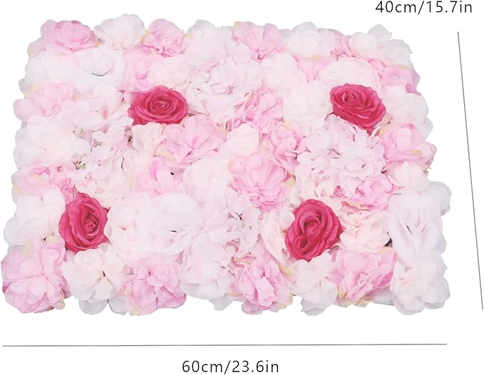 16"x 24" Artificial Flower Wall Panels,Flower Wall Mat Silk Flower Panels for Outdoor Garden Backyard Fence Fence Privacy Screen and Indoor Wall Decor (4Pcs Pink+Rose)
