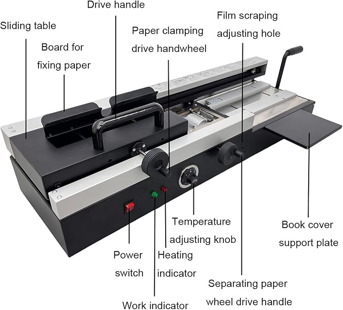 Manual Hot Glue Book Binding Machine A4 Desktop Wireless Hot Melt Glue Book Binder Binding Speed 200 Books/Hour 1.57" Binding Thickness for Office School Use 110V 1200W