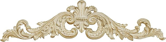 Salvatar Wall Art Topper | Wide Picture Design | Ivory and Metallic Gold Finish | Openwork Acanthus Leaf Scrolls with Ornate Fleur De Lis | Hang Alone or Above Artwork or Framed Family Photographs