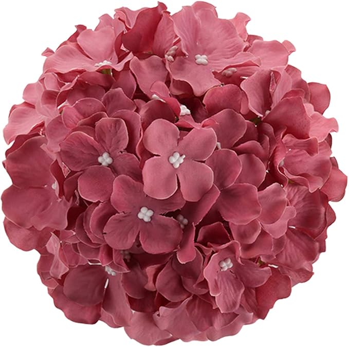 Flojery Silk Hydrangea Heads Artificial Flowers Heads with Stems for Home Wedding Decor,Pack of 10 (Mauve)