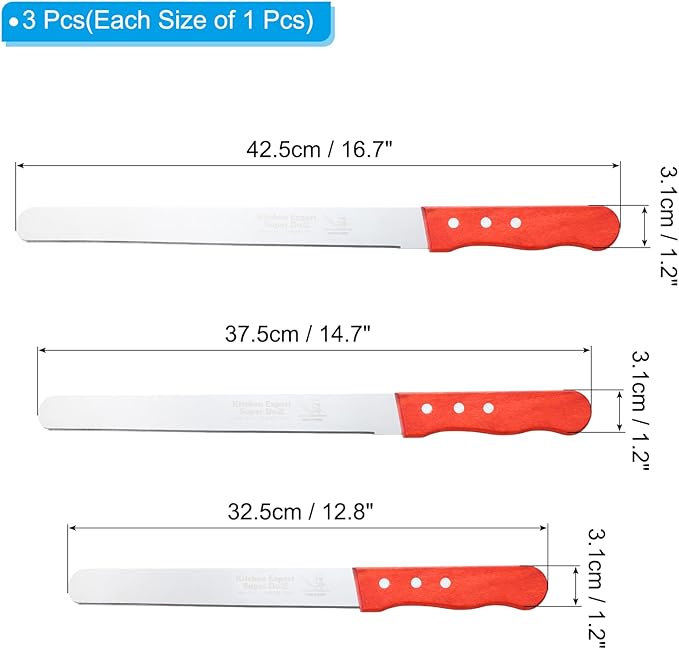 PATIKIL Floral Foam Knife, 3 Pcs 32.5, 37.5, 42.5 x 3.1CM Florist Professional Cutting Knife for Flower Foam Block Cake, Wooden Handle