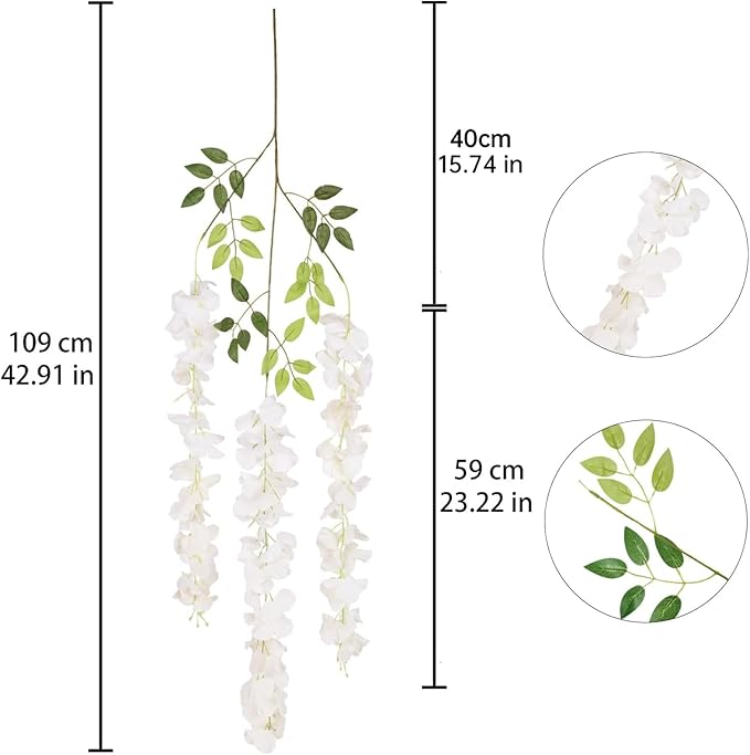 12Pack Wisteria Hanging Artificial Flowers 3.6ft Wisteria Silk Flowers Garland Fake Bushy Vine Faux Ratta String for Wedding Arch Party Garden Greenery Home Wall Backdrop Decor (Milk White)