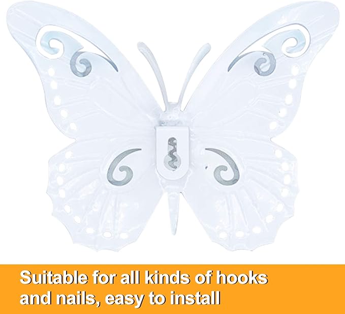 Metal Butterfly Outdoor Wall Decor- 6.5'' 3D Metal Colorful Hanging Double Wings Butterflies for Garden Yard Decoration Outdoor or Indoor Decor, Gifts for Mom Dad Friends (4 Pack)