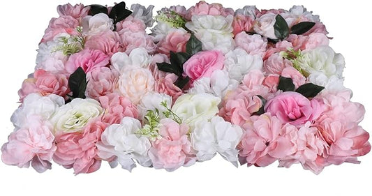 12 Pcs Artificial Flower Wall Panels 60x40cm 3D Flower Background for Wall, Wedding Flower Decorations Wall Silk Rose Panels for Candy Wall, Photo Areas, Stage Background Wall(Dahlia + Rose + Leaf)