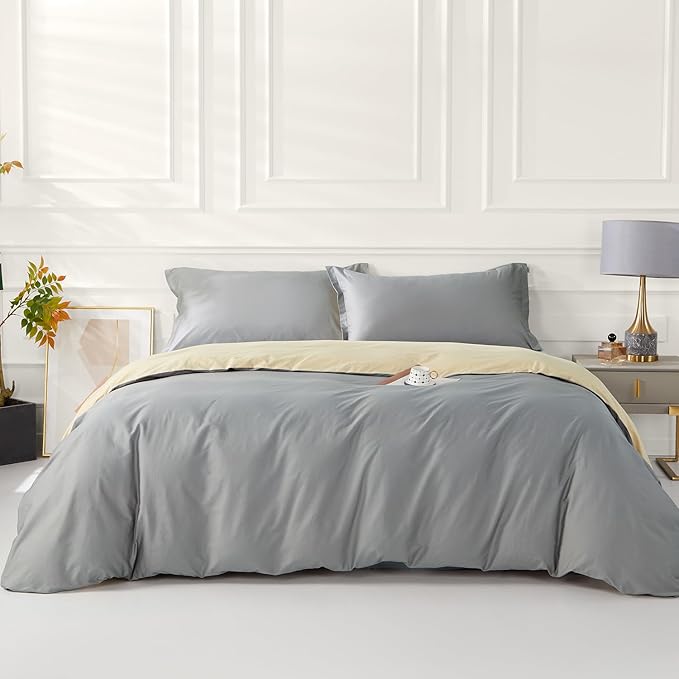 SAPHREAS Grey Duvet Cover Queen Size 3 Pieces Extra Soft Cotton Bedding Set for Kids & Adults, Includes 1 Duvet Cover 90"x90" with Zipper Closure & 2 Pillow Shams, Comforter Not Included