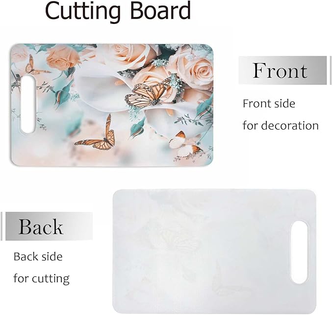 Butterfly Bouquet Cutting Boards Yellow Roses White Calla Lilies Cutting Boards Kitchen Chopping Board with Handles Non Slip Plastic 16 x 10 x 0.24 Inch