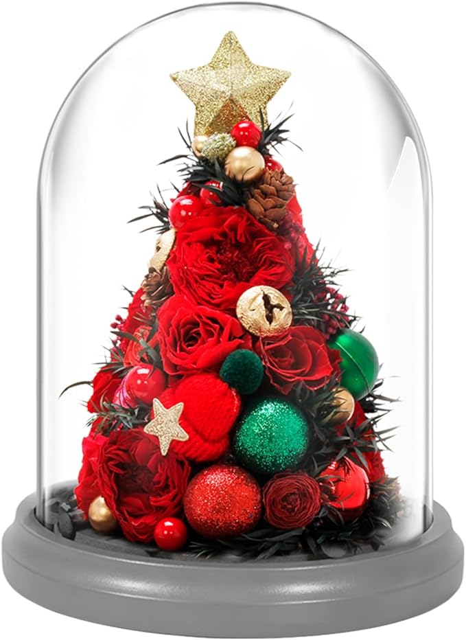 JoyFlower Preserved Flowers Christmas Tree in Glass(Red)