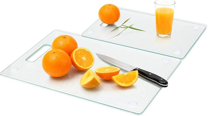 Tempered Glass Cutting Board Set 2Pcs Clear Glass Cutting Boards Scratch Resistant Dishwasher Safe Glass Chopping Board Set for Kitchen