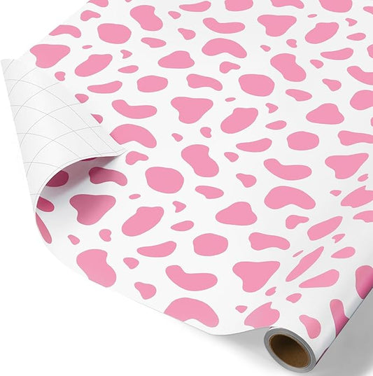 WERNNSAI Pink Cow Wrapping Paper Roll - 1 Roll 17”x 16.4ft Cow Print Gift Wrap Paper Farm Animal Gift Packing Roll for Kids Girls Baby Shower Birthday