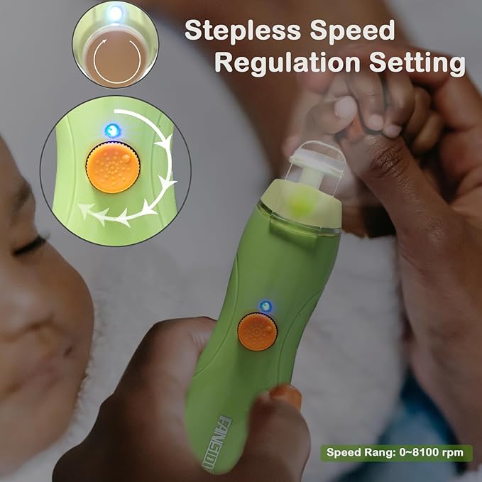 Fansidi Baby Nail Trimmer Electric Rechargeable, Gentle Baby Nail File Electric| 13 Grinding Heads| Stepless Speed| LED Light| Dust Shield| Baby Nail Clippers for Newborn Infant Toddler, Green