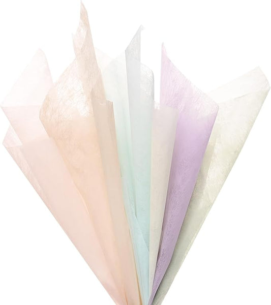 M METERXITY 228-Sheet Korean Cotton Wrapping Flower Paper, Waterproof Floral Wrapping Paper for Bouquets/Gift Packaging [Tender Pink, Beige, Green, Sky Blue, Light Purple, Bright Beige]
