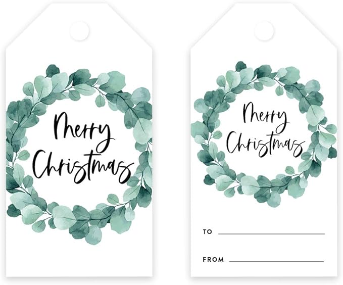 Andaz Press Christmas Holiday Season Classic Gift Tags, Merry Christmas to from Classic Favor Tags, Eucalyptus Wreath Design, for Holiday Events, Parties, and Favors, 60-Pack