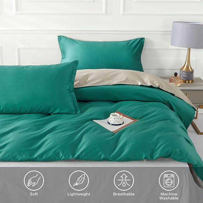 SAPHREAS Teal Duvet Cover Queen Size 3 Pieces Extra Soft 100% Cotton Bedding Set, Includes 1 Green Duvet Cover 90"x90" with Zipper Closure & 2 Pillow Shams, Comforter Not Included
