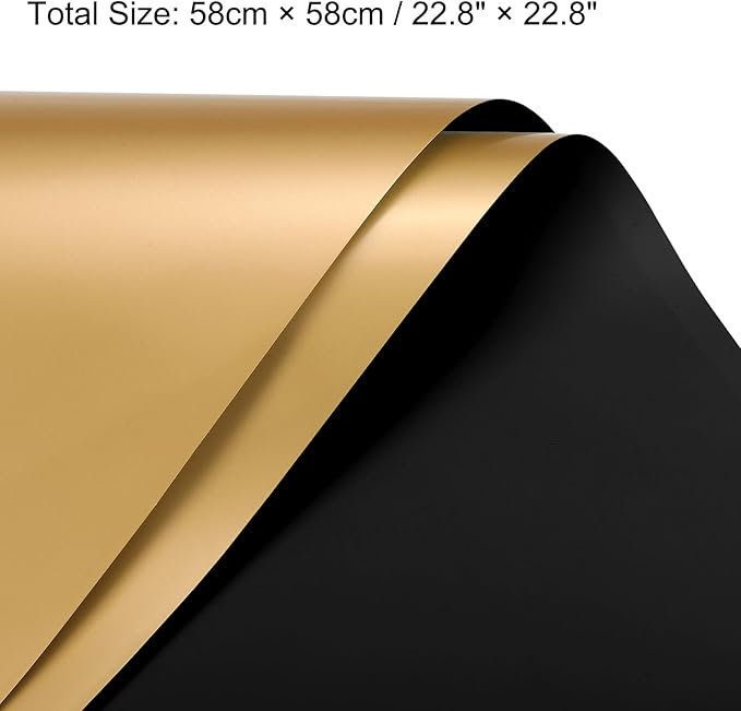 MECCANIXITY 10 Pcs Double Sided Color Flower Wrapping Paper Black+Gold 22.8"x22.8" Waterproof for Florist Bouquet Supplies, DIY Crafts, Gift Box Packaging