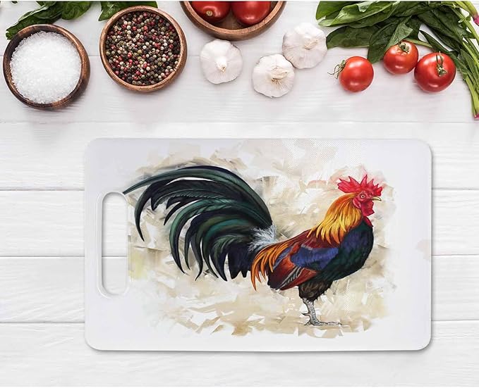 Rooster Cutting Board Farm Animal Standing Watercolor Grip Handle Chopping Boards Cutting Board for Kitchen Plastic 16" x 10" x 0.24"