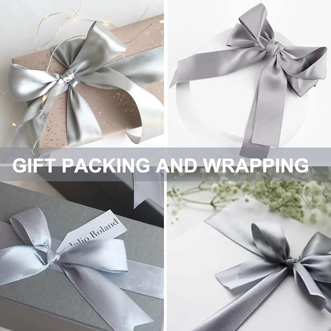 TONIFUL Silver Satin Ribbon 1 Inch X 25yds Solid Silk Ribbons for Gift Wrapping, Craft, Floral Bouquets, Valentine's Day Christmas Gift Wrapping, Party Wedding Decoration