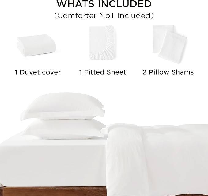 Bedsure Duvet Cover Queen Size with Fitted Sheet - 4 Pieces Prewashed Cotton-Like Extra Soft Bedding Set, Includes 1 Duvet Cover 90x90 Inches with Zipper Closure, 2 Pillow Shams, 1 Fitted Sheet, White