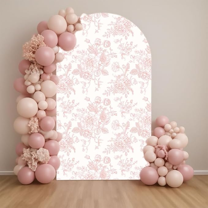 Arch Backdrop Cover Baby in Bloom Baby Shower Arch Stand Spandex Fabric Cover Blue Flowers Floral Pink Bows Girls Birthday Party Baptism Decorations (3X6ft,G-4032)