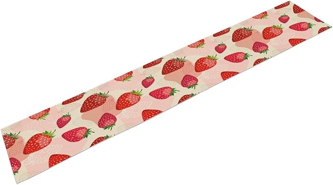 Strawberry Table Runner, Spring Summer Fruit Birthday Party Decoration Dining Room Home Kitchen Table Decor 13 x 108In