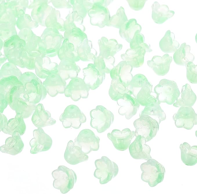 PATIKIL Glass Trumpet Flower Beads, 200 Pcs Gradient Flower Bead Charm for Jewelry Making DIY Craft, Bracelets, Earrings, Necklaces Decorations, Grass Green