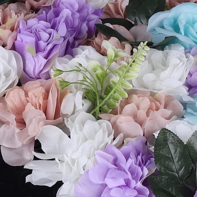 12 Pcs Artificial Flower Wall Panels 60x40cm 3D Flower Background for Wall, Wedding Flower Decorations Wall Silk Rose Panels for Candy Wall, Photo Areas, Stage Background Wall(Dahlia + Rose + Leaf)