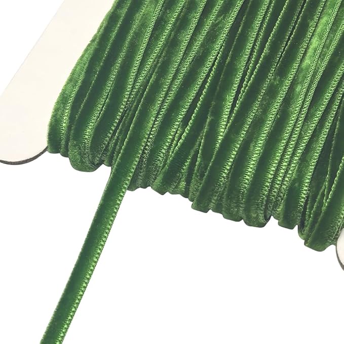 Chenkou Craft Green 25 Yards 1/8" 3mm Velvet Ribbon Lots Bulk (Green, 1/8"(3mm))