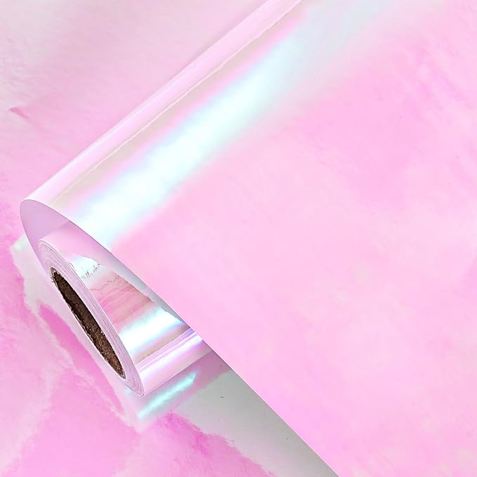 LeZakaa Pink Wrapping Paper Roll - Holographic Iridescent Wrapping Paper for Birthday, Valentine's, Mother's Day, Holiday - 17 inches x 32.8 Feet (47.23 sq.ft.)