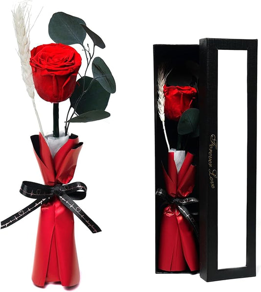 Forever Flower, Preserved Rose Birthday Gifts for Women, Her, Wife, Mom, Prime Eternal Roses Gifts for Mothers Day, Valentines Day, Anniversary, Graduation, Wedding, Single Rose Real Rose (Red)