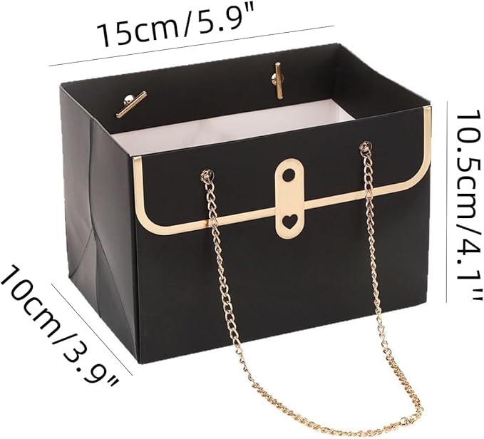 LONG XIN SERIES 12pcs Black Paper Flower Bags with Metal Chain Present Craft Boxes Premium Reusable Paper Gift Boxes Rectangular Present Packaging for Gift Package (Black)