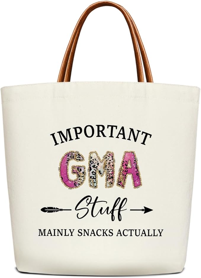 Canvas Tote Bag for Women, Important Stuff Bag with Leather Handle, Reusable Grocery Bags for Shopping Beach Travel