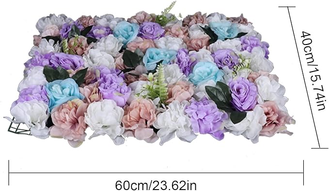 LOYALHEARTDY 12 Pack Artificial Flower Wall Panels 24" x 16" Purple & White Faux Roses Artificial Flower Backdrop Panels for Wedding Party Event Flower Wall Decor