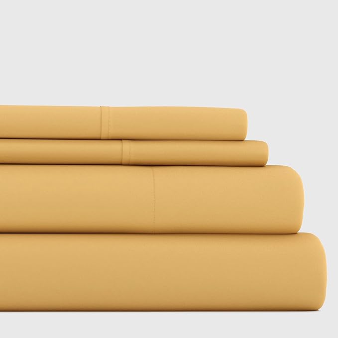Linen Market Brushed Microfiber Full Sheet Set 4 Piece – Oeko-TEX Certified Ultra Soft & Wrinkle-Free - 16" Deep Pocket Sheets - Easy Care Full Size - Gold