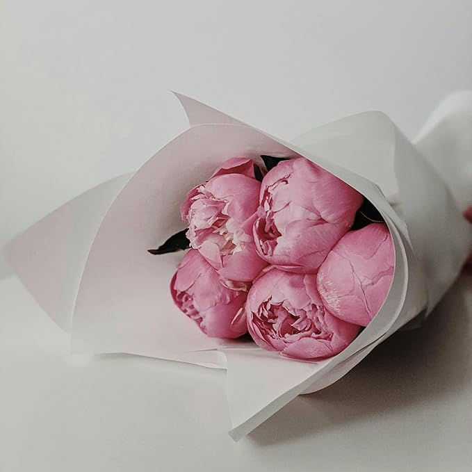 LeZakaa 20 Sheets Flower Wrapping Paper - Waterproof Reversible Floral Bouquet Paper - White Design for Valentine's Day, Mother's Day, Parties, Birthdays, Weddings, Baby Shower