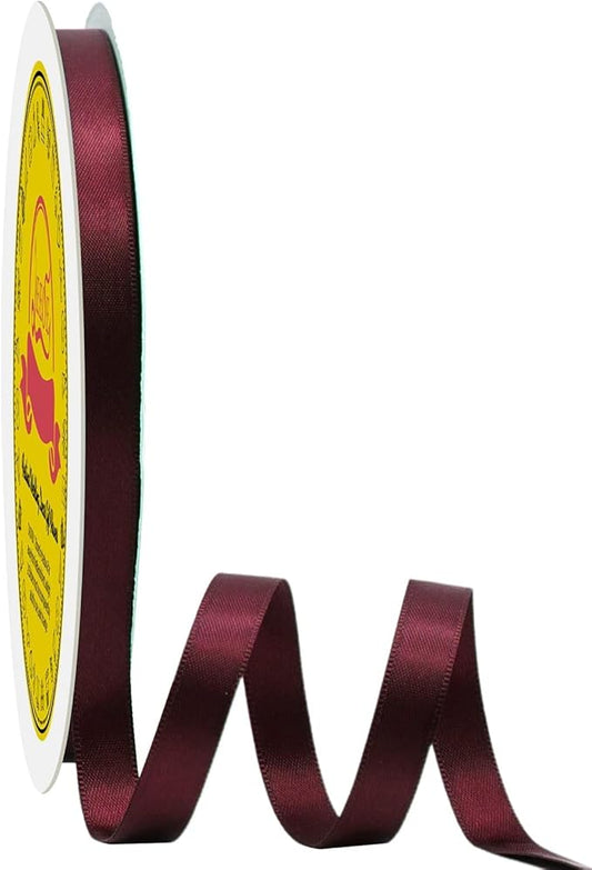 Double Face Burgundy Satin Ribbon 3/8 inch X 50 Yards Polyester Burgundy Ribbon for Gift Wrapping Very Suitable for Weddings Party Invitation Decorations and More
