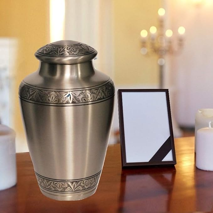 MEMORIALS 4U Custom Engraved Cremation Urn - Handcrafted Urn for Human Ashes - Affordable Urn for Ashes with Velvet Bag (Silver)