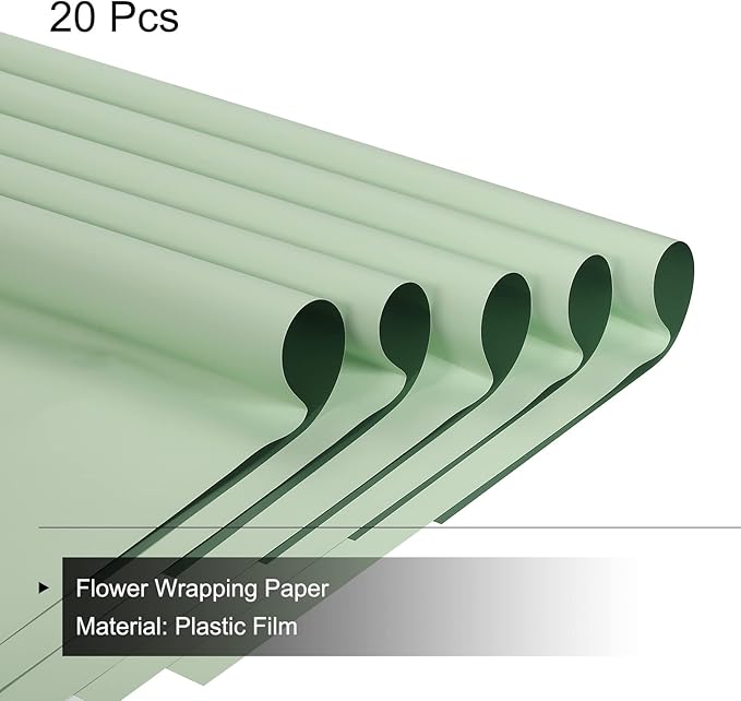 MECCANIXITY 20 Pcs Double Sided Color Flower Wrapping Paper Grey Green+Turquoise 22.8"x22.8" Waterproof for Florist Bouquet Supplies, DIY Crafts, Gift Box Packaging